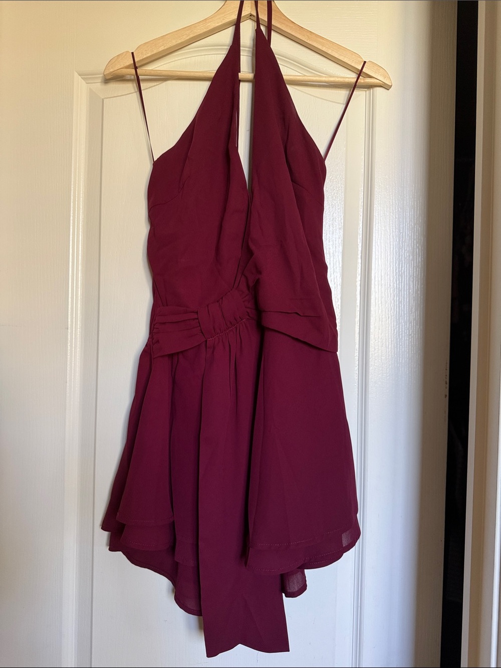 12th Tribe Wine Asymmetrical Halter Dress